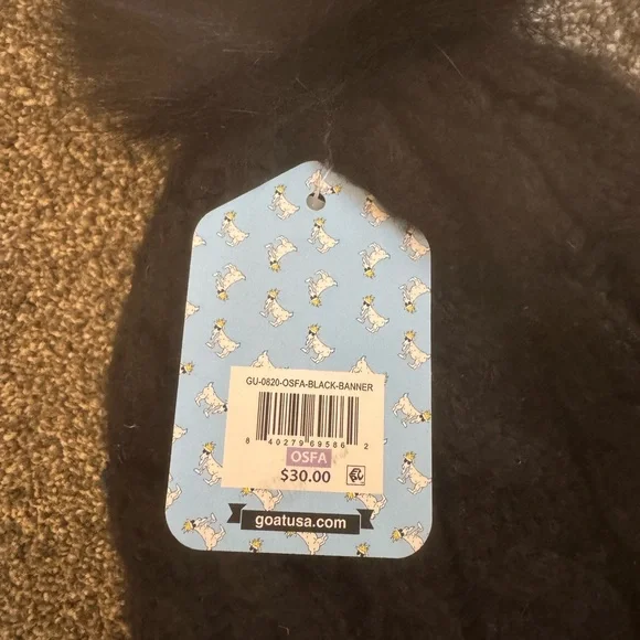 NWT! GOAT adult sized black Pom Pom warm winter hat beanie, fits most - Picture 2 of 2